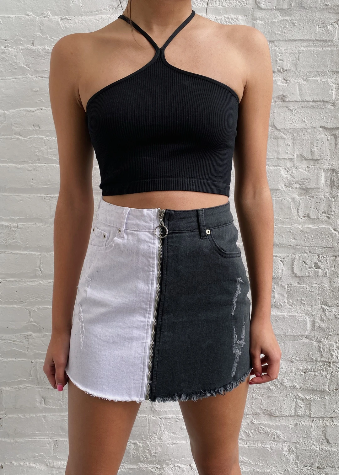 Rock N Rags Bottoms Half And Half Denim Skirt ★ Black And White 3 Rock N Rags Bottoms Half And Half Denim Skirt ★ Black And White