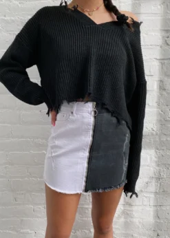 Rock N Rags Bottoms Half And Half Denim Skirt ★ Black And White 10 Rock N Rags Bottoms Half And Half Denim Skirt ★ Black And White