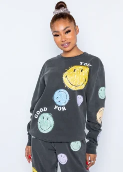 BySamiiRyan By Samii Ryan Smiley Good For You Crewneck ★ Black