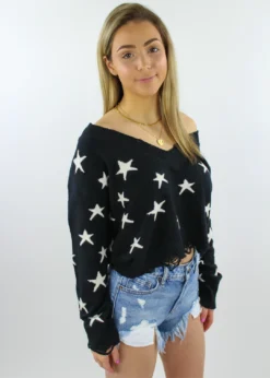 Rock N Rags The Sweet Life Sweater ★ Black With White Stars