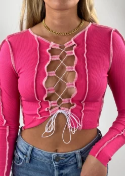 Stevenella Gimme What I Want Long Sleeve Top ★ Hot Pink