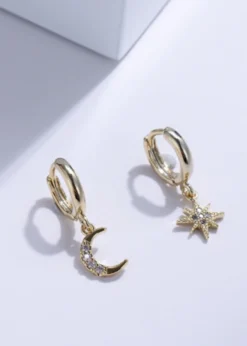 Rock N Rags Space Oddity Moon And Star Dangle Earrings ★ Gold