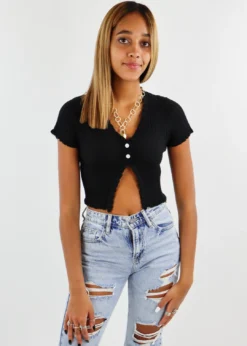 Cotton Candy Nice For What Short Sleeve Sweater ★ Black