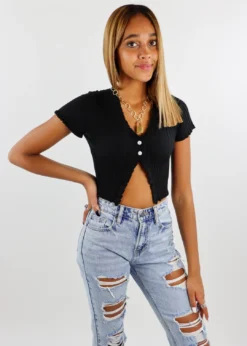 Cotton Candy Nice For What Short Sleeve Sweater ★ Black