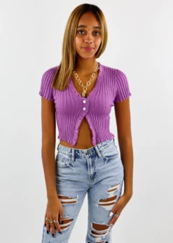 Cotton Candy Tops Nice For What Short Sleeve Sweater ★ Purple 12 Cotton Candy Tops Nice For What Short Sleeve Sweater ★ Purple