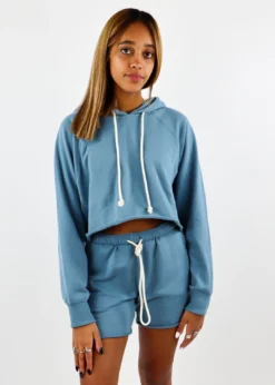 Cotton Candy Better Together Cropped Hoodie ★ Dusty Blue Tops