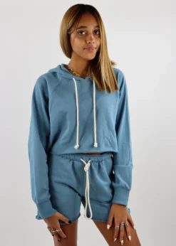 Cotton Candy Better Together Cropped Hoodie ★ Dusty Blue Tops
