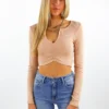 Cotton Candy Loyal Cropped Long Sleeve Top ★ Tan Tops