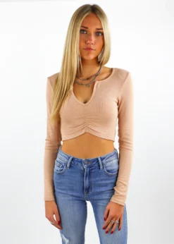 Cotton Candy Loyal Cropped Long Sleeve Top ★ Tan Tops