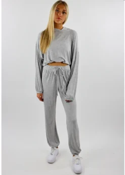 Cotton Candy Tops Yummy Cropped Drawstring Hoodie ★ Heather Grey