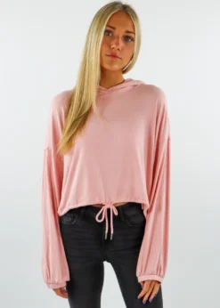 Cotton Candy Yummy Cropped Drawstring Hoodie ★ Peach