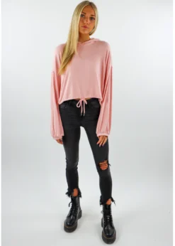 Cotton Candy Yummy Cropped Drawstring Hoodie ★ Peach