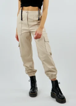 Dance & Marvel Bottoms Bad Bleep Faux Leather Cargo Pants ★ Beige