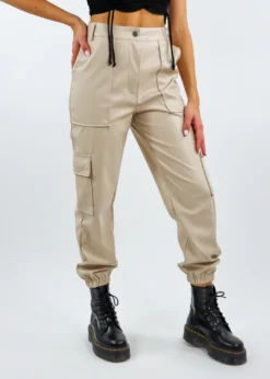 Dance & Marvel Bottoms Bad Bleep Faux Leather Cargo Pants ★ Beige