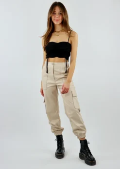 Dance & Marvel Bottoms Bad Bleep Faux Leather Cargo Pants ★ Beige