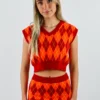 Nii HAi Tops Harajuku Girl Sweater Vest ★ Red And Orange 1 Nii HAi Tops Harajuku Girl Sweater Vest ★ Red And Orange