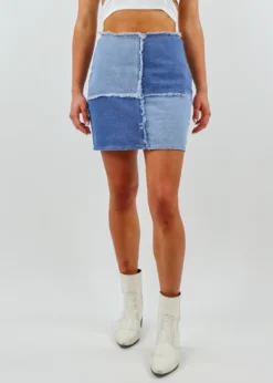 Rock N Rags Bottoms Love On Top Skirt ★ Blue Denim Color Block