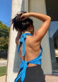 Pepper Mayo Lasting Lovers Collar Halter Top ★ Blue Tops