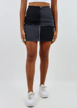 Blue Blush Love On Top Skirt ★ Black Denim Color Block Bottoms