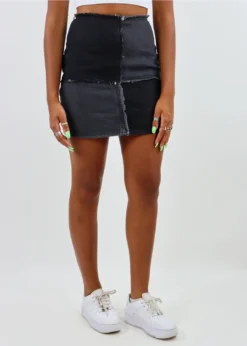 Blue Blush Love On Top Skirt ★ Black Denim Color Block Bottoms