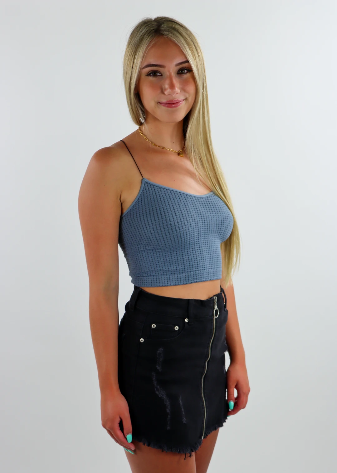 NIKIBIKI Dreamer Waffle Tank ★ Dusty Blue 5 NIKIBIKI Dreamer Waffle Tank ★ Dusty Blue