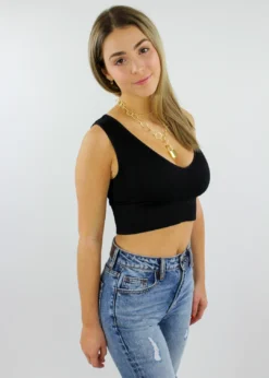 NIKIBIKI Tops Take The Plunge V-Neck Crop Top ★ Black