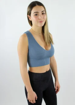 NIKIBIKI Take The Plunge V-Neck Crop Top ★ Dusty Blue Tops