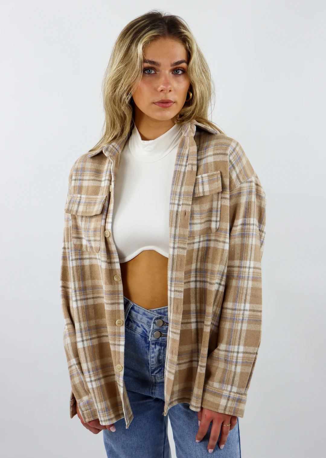 Pepper Mayo Panama Plaid Shacket ★ Camel Tops 5 Pepper Mayo Panama Plaid Shacket ★ Camel Tops