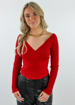 Project Social T Sale Hot Girl Wrap Long Sleeve Sweater ★ Red