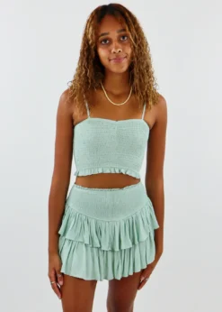 Rock N Rags Sunshine Daydream Smocked Tank ★ Sage Best Sellers