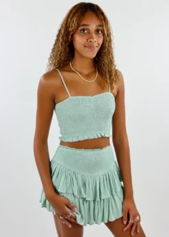 Rock N Rags Sunshine Daydream Smocked Tank ★ Sage Best Sellers