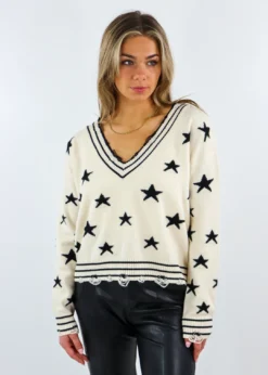 Rock N Rags The Sweet Life Sweater ★ Cream With Black Stars