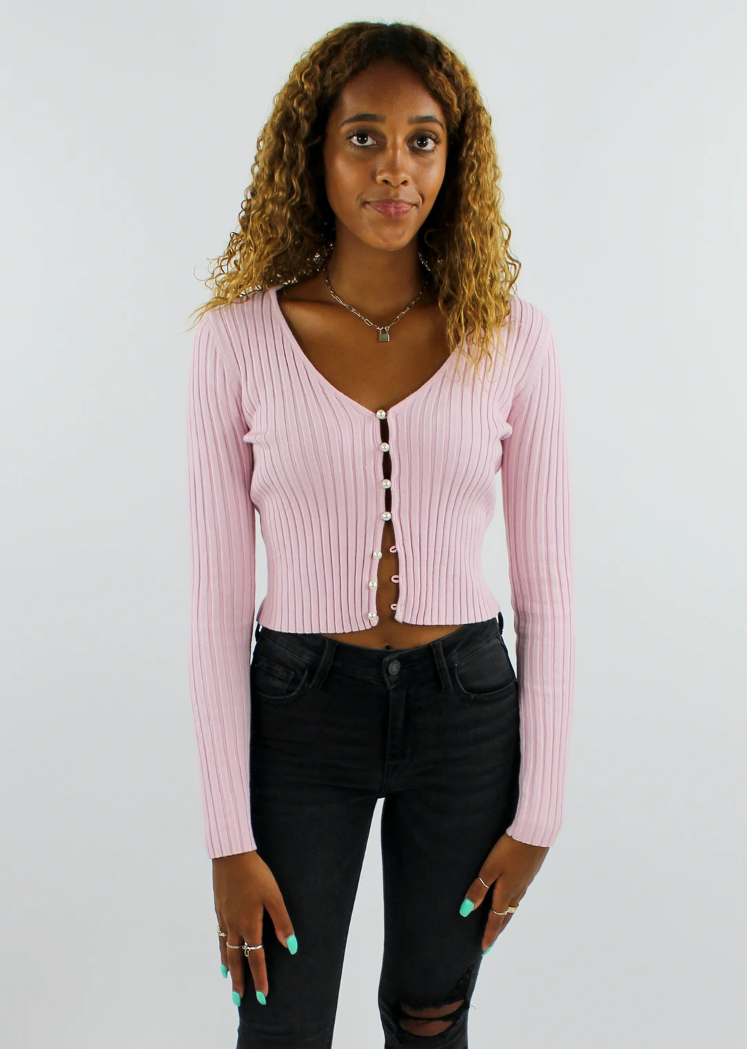 Tic Toc Tops Pearl Button-Down Cardigan ★ Light Pink 4 Tic Toc Tops Pearl Button-Down Cardigan ★ Light Pink