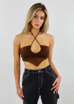 Tic Toc Never Not Halter Top ★ Brown