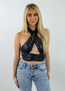 Tic Toc Miss You A Little Halter Top ★ Black Tops