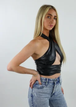 Tic Toc Miss You A Little Halter Top ★ Black Tops