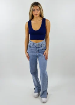 NIKIBIKI Take The Plunge V-Neck Crop Top ★ Navy Tops