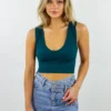NIKIBIKI Tops Take The Plunge V-Neck Crop Top ★ Teal