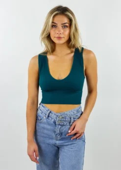 NIKIBIKI Tops Take The Plunge V-Neck Crop Top ★ Teal