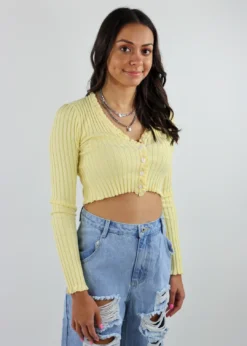 Cotton Candy Nice For What Long Sleeve Top ★ Pastel Yellow Tops