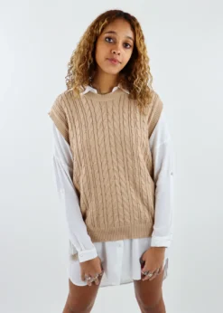 Cotton Candy Tops Sunday Drive Sweater Vest ★ Sand