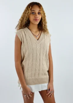 Cotton Candy Tops Dreamer Girl Sweater Vest ★ Tan
