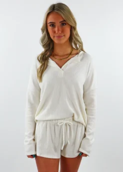 Trendnotes Sets Stay Home Club Henley Shorts Set ★ White