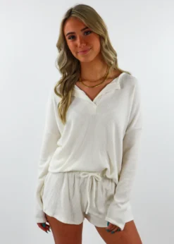 Trendnotes Sets Stay Home Club Henley Shorts Set ★ White