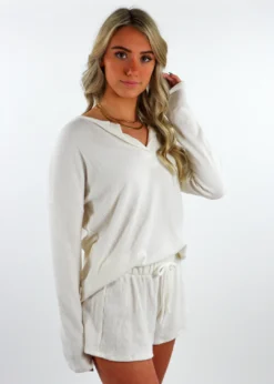Trendnotes Sets Stay Home Club Henley Shorts Set ★ White