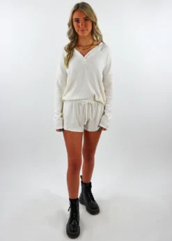 Trendnotes Sets Stay Home Club Henley Shorts Set ★ White