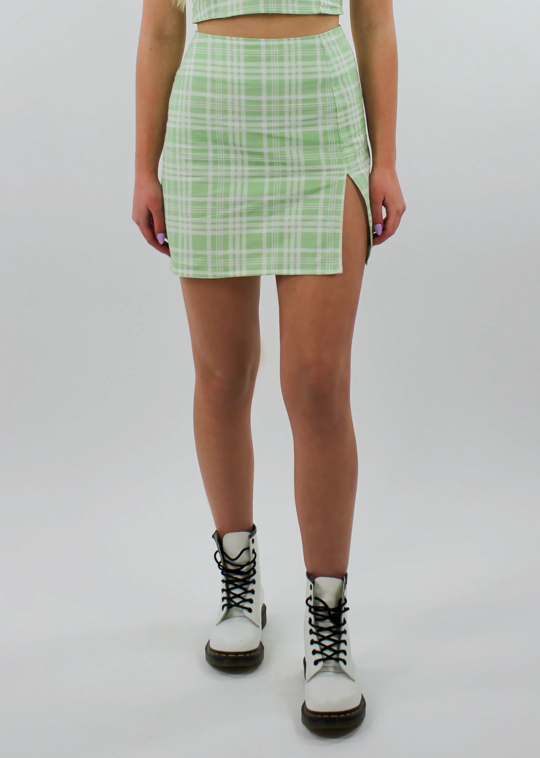 Motel Clueless Slit Skirt ★ Green Plaid Bottoms 6 Motel Clueless Slit Skirt ★ Green Plaid Bottoms