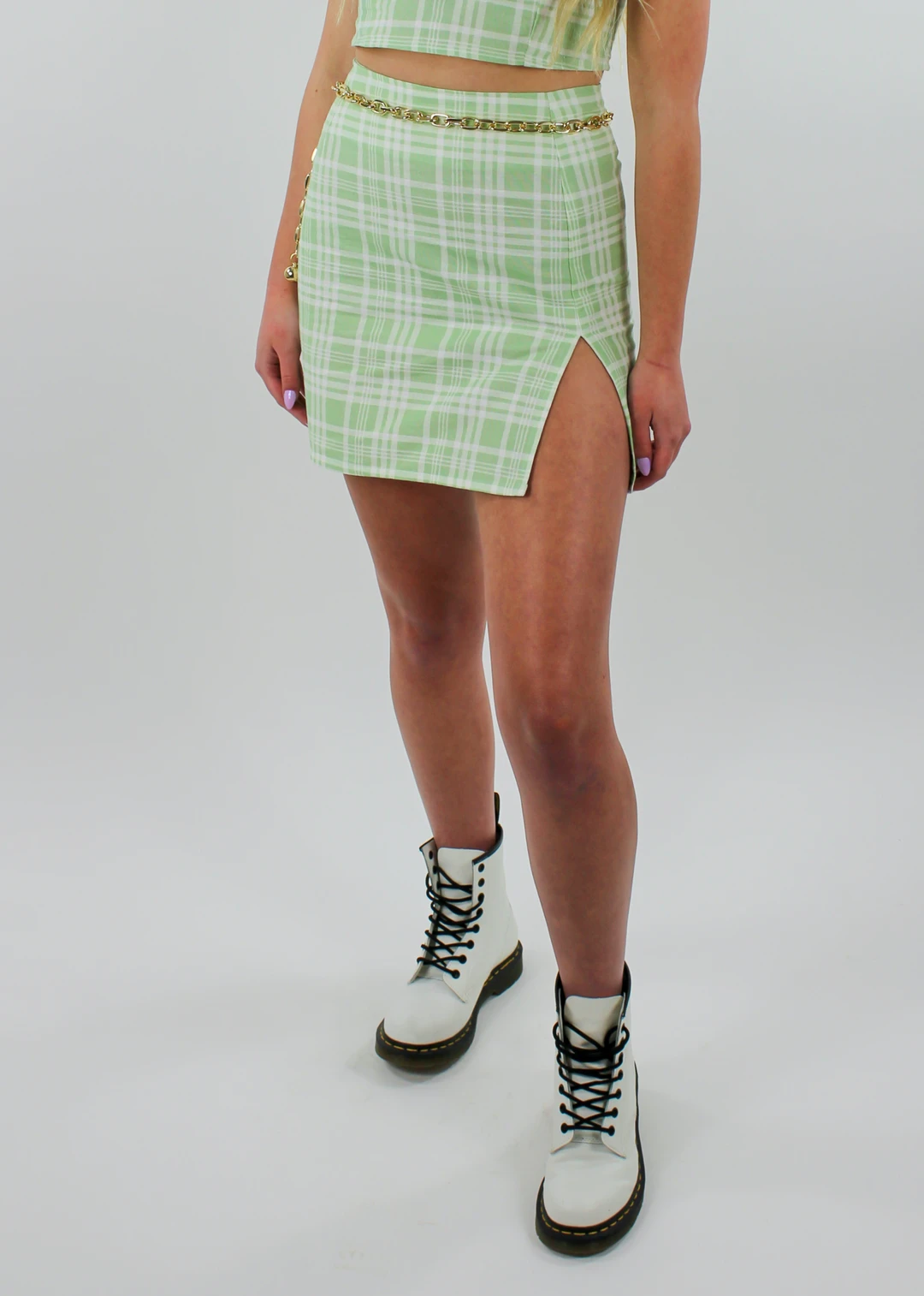 Motel Clueless Slit Skirt ★ Green Plaid Bottoms 5 Motel Clueless Slit Skirt ★ Green Plaid Bottoms