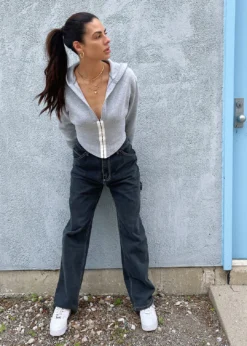 Stevenella Best You Ever Had Cropped Corset Hoodie ★ Grey Crop Tops