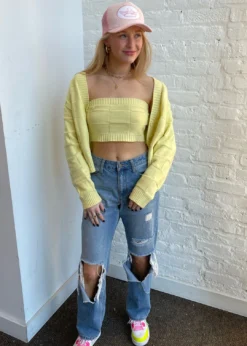 Le Lis Tops Treat You Better Cardigan Set ★ Neon Yellow